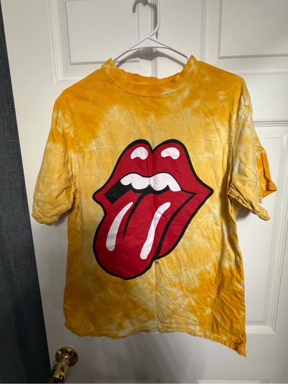 Rolling Stones Yellow Tie-Dye Tee with Red Graphic Tongue